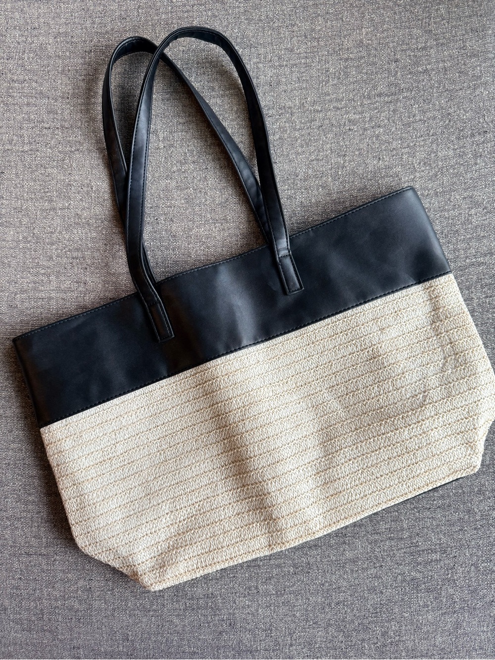 JOE FRESH Faux Leather & Raffia Tote